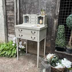 Grey Painted Vintage Gustavian Country Narrow Desk With a Folding Writing Pad
