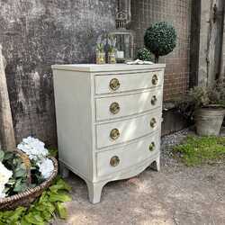 Grey Vintage Gustavian Country Style Bow Fronted Chest of Drawers Bedside Table