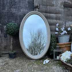 Large Elegant Grey Painted Gustavian Country Style Oval Ornate Wall Hanged Mirror