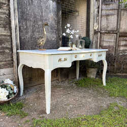 Large Grey Painted French Parisian Style Vintage Serpentine Shape Writing Desk