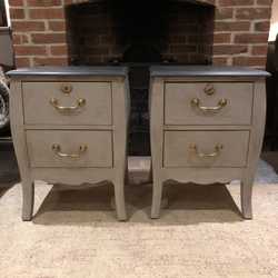 Matching Pair of Grey Hand Painted Country Chic Bedside Tables / Chest of Drawers