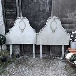 Matching Pair of Grey Hand Painted Vintage French Rococo Twin Single Headboards