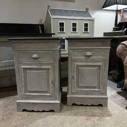 Pair of Classic Country Style Grey Hand Painted Pot Cupboards / Bedside Tables