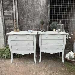 Pair of Grey Painted Rustic French Country Style Bedside Tables Chest Of Drawers