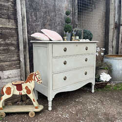 Pretty Grey Hand Painted Country Style Antique Vintage 3 Drawer Chest of Drawers