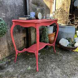 Raspberry Red Hand Painted Ornate Country Chic Style Rectangular Vintage Side Table