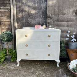 Romantic Grey Hand Painted Country Chic Style Vintage 3 Drawer Chest of Drawers