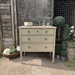 Rustic Grey Painted Vintage Gustavian Country Chest Of Drawers Bedside Table