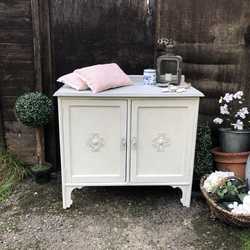 White Grey Hand Painted Country Chic Style Vintage Cabinet Wash Stand Sideboard