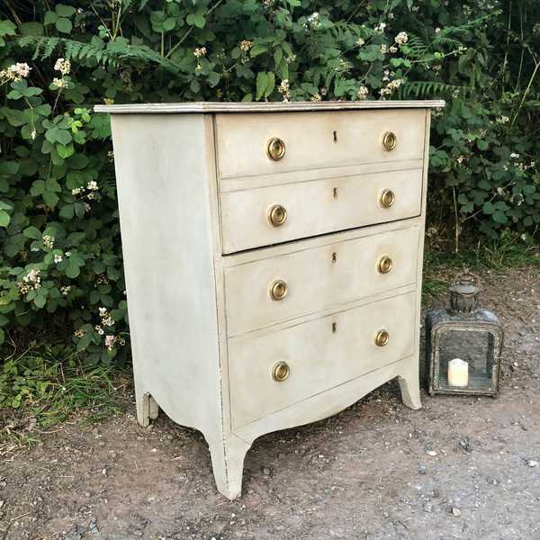 Adorable Grey Painted Country Style Vintage Commode Bedside Cabinet Brass Handles