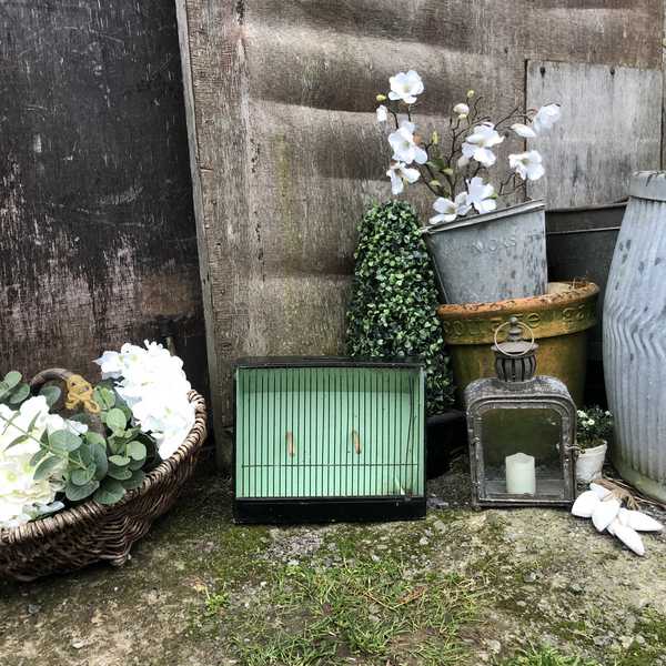 Decorative Little Vintage Black & Lime Coloured Painted French Country Style Bird Cage