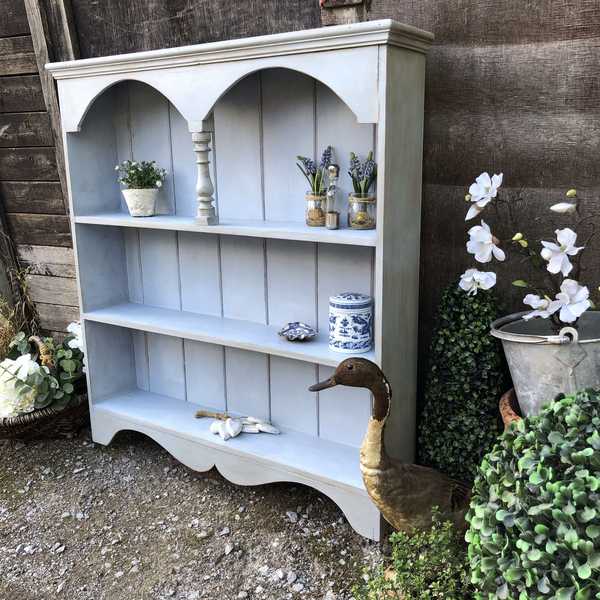 Vintage Light Blue Hand Painted Country Farmhouse Chic Pine Wall