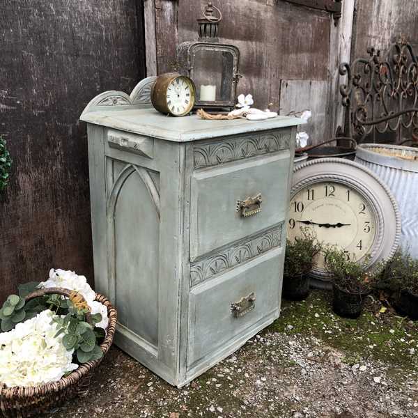 Rustic Duck Egg Blue Hand Painted Rustic Gothic Vintage Oak Bedside Table / Cabinet