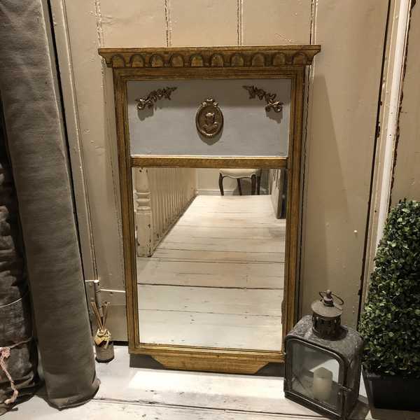 Gold & Grey Hand Painted Swedish Gustavian Style Vintage Rectangular Wall Mirror