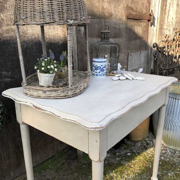French Country Chic Style Vintage Light Grey Hand Painted Side Table / Breakfast Table