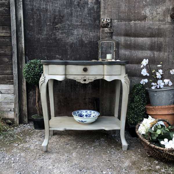 Ornate Grey Hand Painted French Vintage Country Chic Style Console / Bedside Table