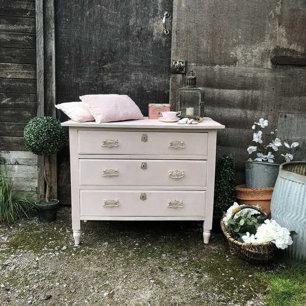 Gorgeous Pink Hand Painted Rustic Boho Country Chic Style Vintage Chest of Drawers