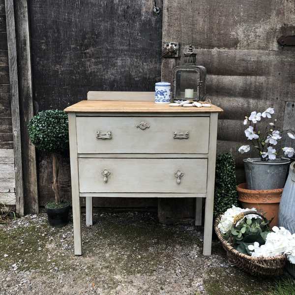 Rustic Grey Hand Painted Country Farmhouse Vintage Chest of Drawers / Wash Stand
