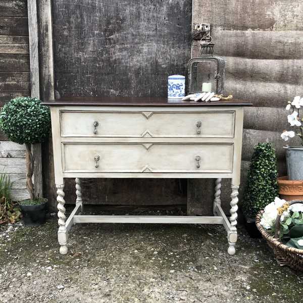 Rustic Grey Painted Tudor Country Farmhouse Vintage Chest of Drawers Wash Stand