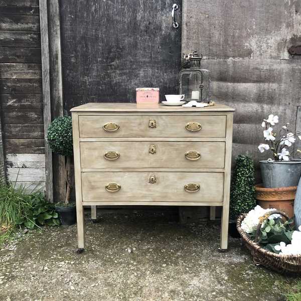 Grey Painted Rustic Finish Gustavian Country Style Vintage Chest of Drawers Basin Base