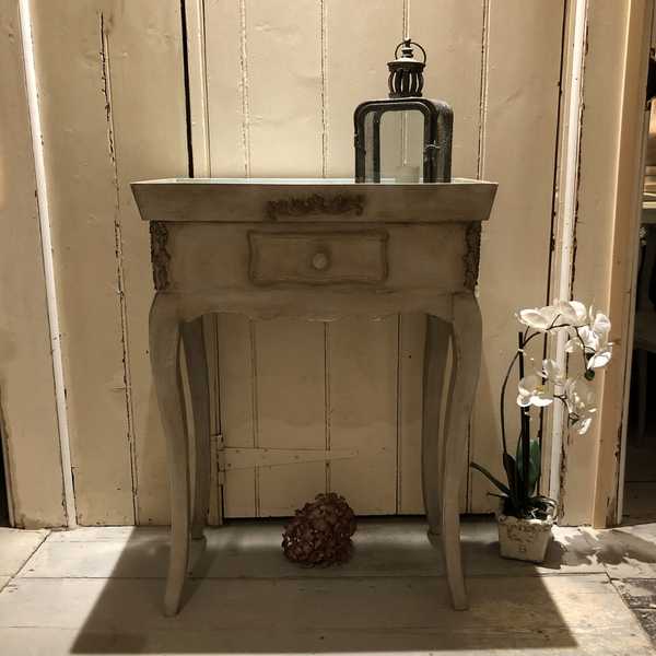 Adorable Grey Hand Painted French Country Chic Style Vintage Side / Bedside Table