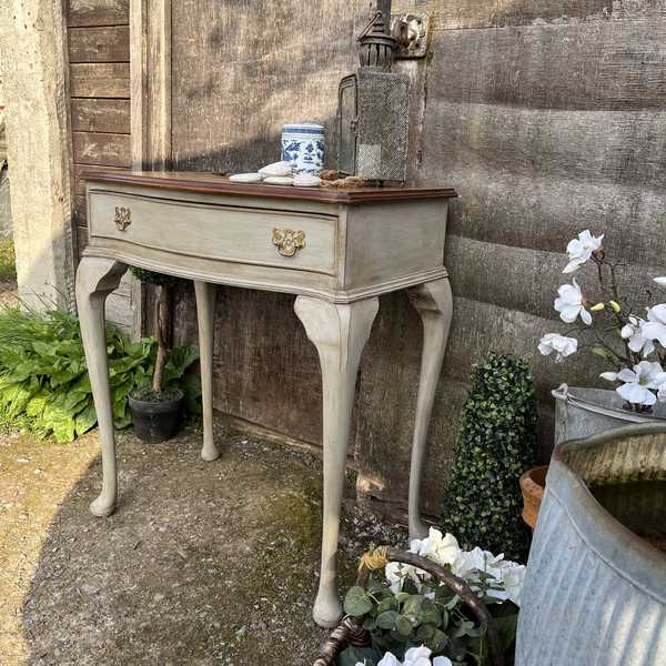 French Country Rococo Style Antique Grey Hand Painted Side / Dressing Table / Desk 