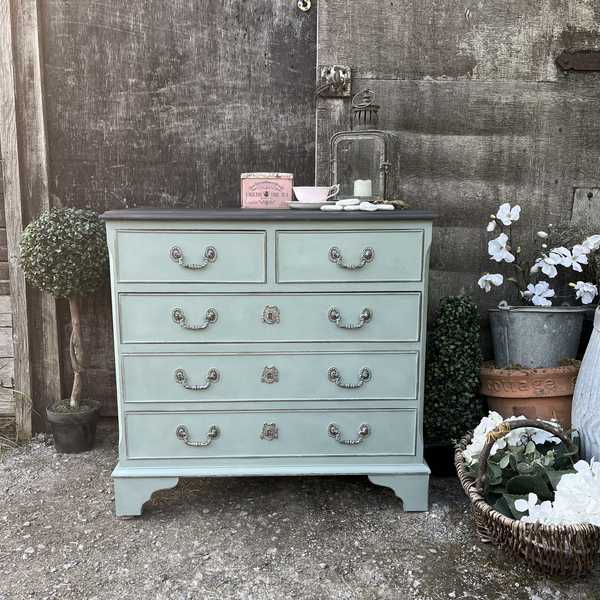 Duck Egg Blue Hand Painted  Gustavian Country Chic Style Vintage Chest of Drawers