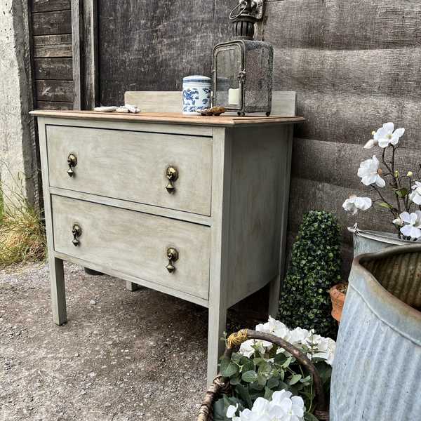 Grey Painted Gustavian Country Style Vintage Chest Of Drawers Wash Stand Basin Base