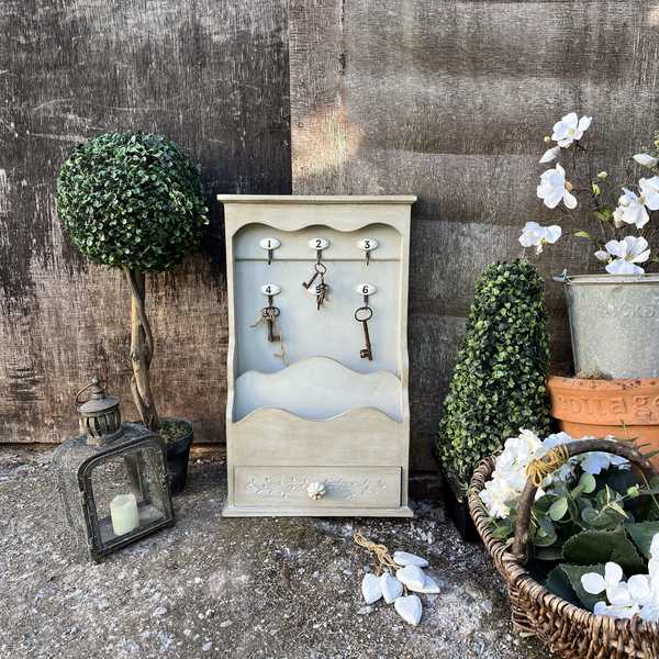 Gorgeous Grey Hand Painted Country Chic Style Key Storage Drawer Wall Unit Cabinet