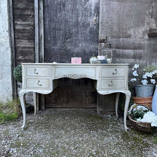 Grey Hand Painted French Country Rococo Style Ornate Vintage Dressing Table / Desk