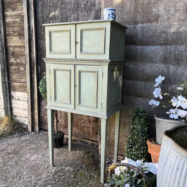 Characterful Duck Egg Blue Hand Painted Country Style Vintage 2 Tier Cabinet Cupboard