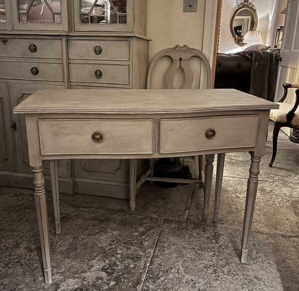 Grey Painted Serpentine Regency Gustavian Style Console / Dressing Table Desk
