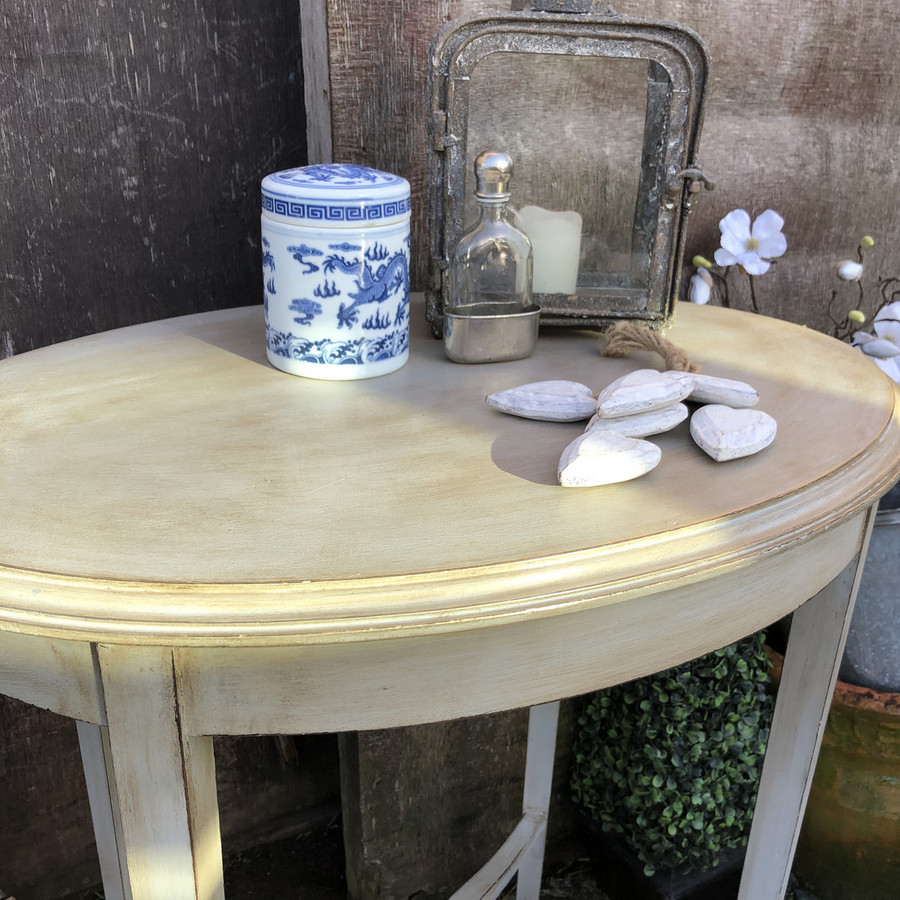 Vintage Grey Hand Painted Oval Gustavian Country Style Side Table With Touch Of Gold Shop