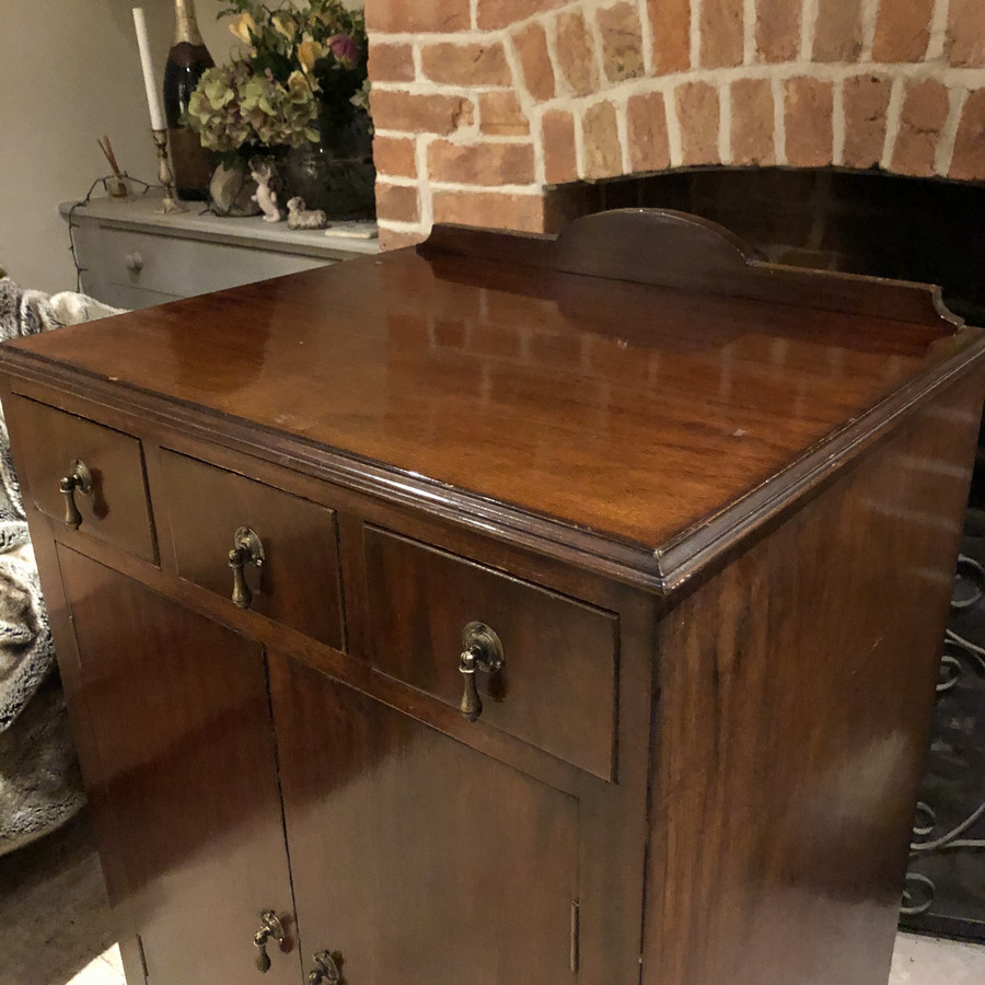 Antique / Vintage Edwardian Mahogany Butler's With Fabric Lined