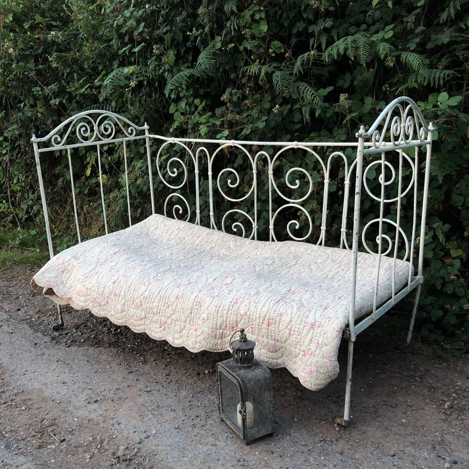 RESERVED! Vintage French Country White Metal Folding Day Bed on Caster