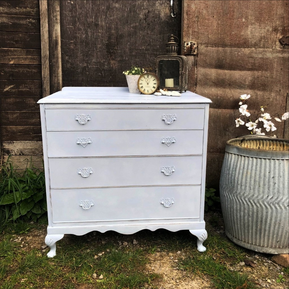 Romantic Pretty Light Blue Country Farmhouse Painted Vintage Chest of Drawers Shop Crown