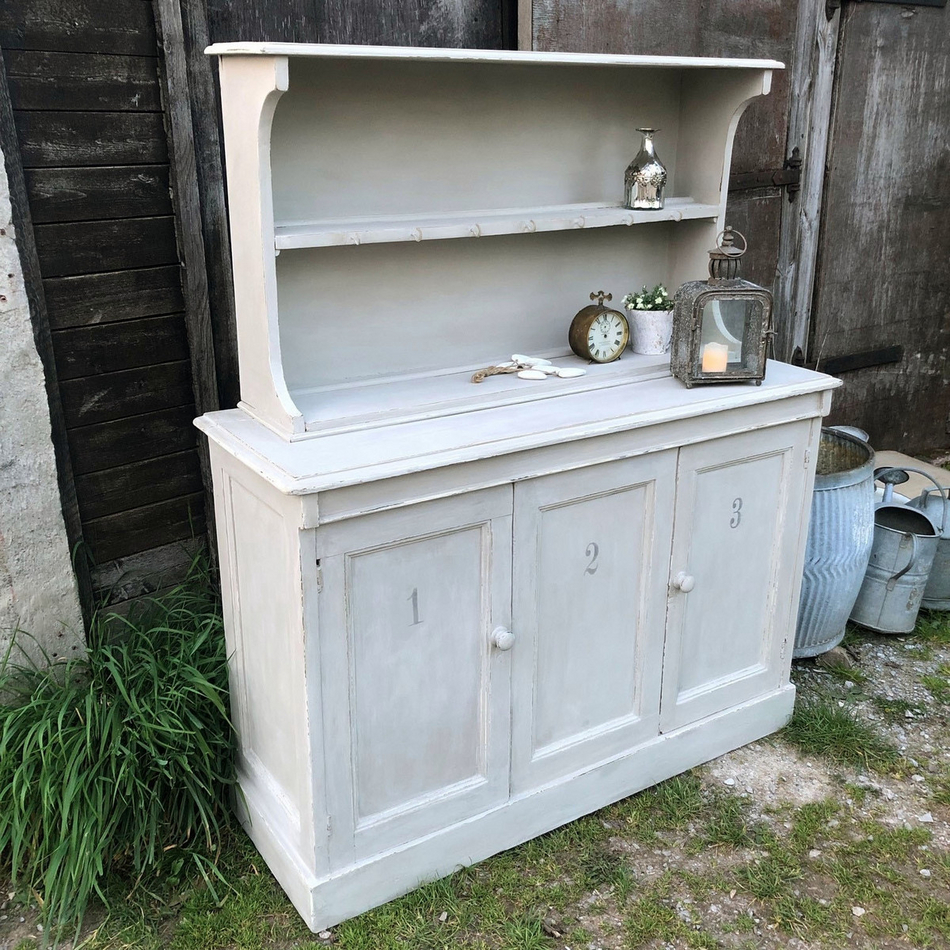 Vintage Grey Hand Painted Rustic Country Farmhouse Dresser /