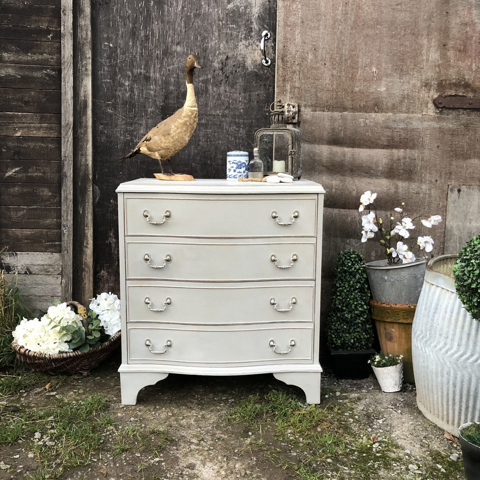 Grey Gustavian Country Style Serpentine Shape Golden Rims Vintage