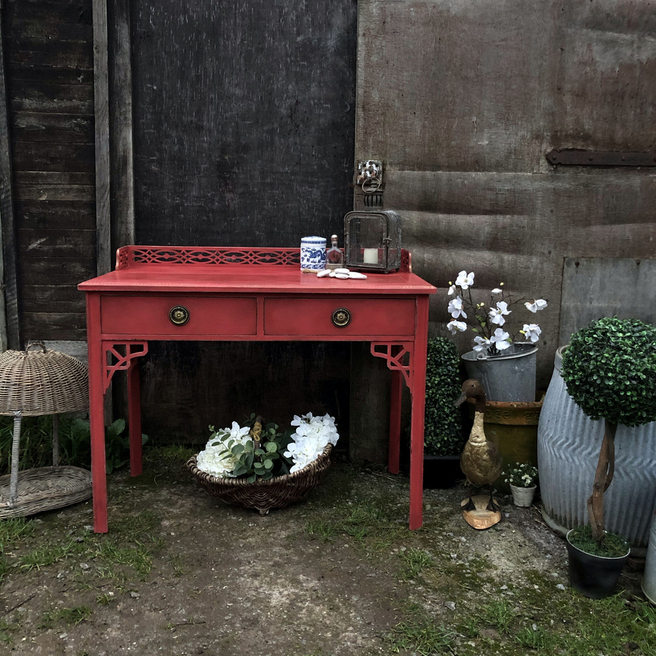 Pink Red Emporer S Silk Painted Vintage Chinoiserie Writing Desk