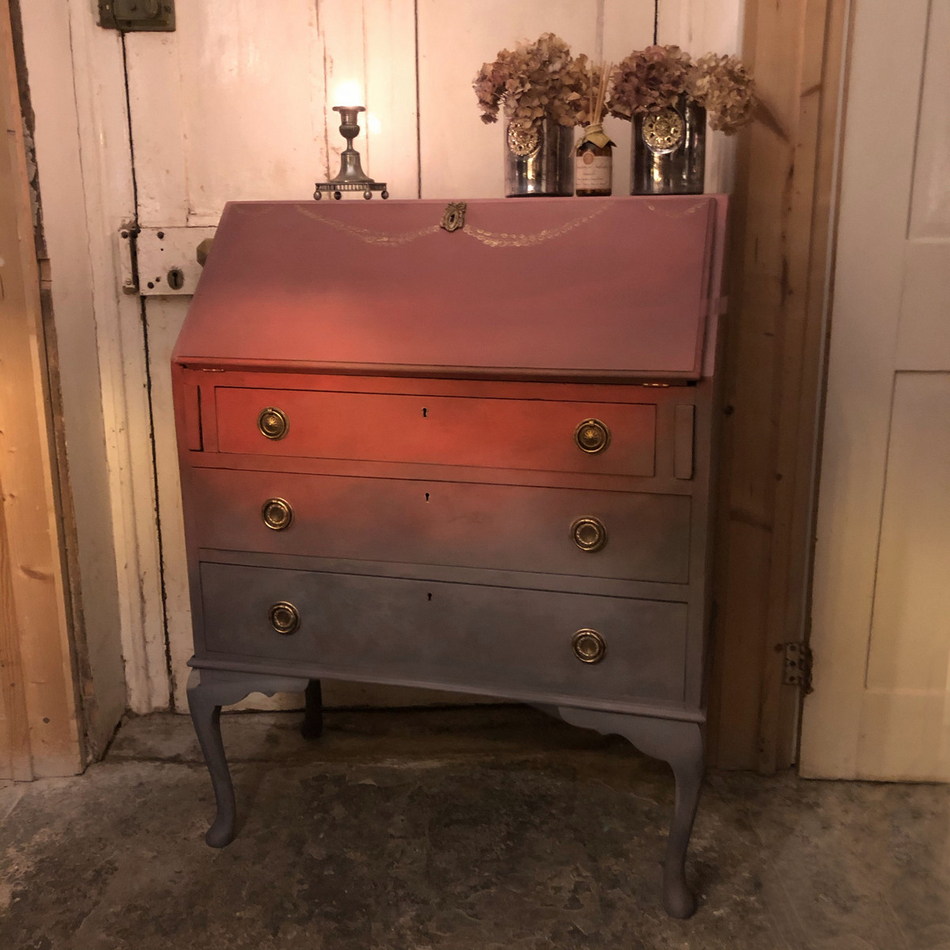 Funky Colour Blended Blue Red Pink Hand Painted Vintage Bureau