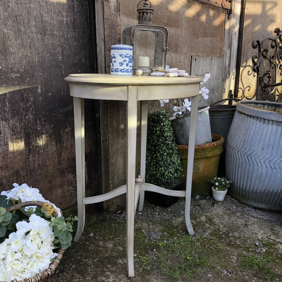 Vintage Grey Hand Painted Oval Gustavian Country Style Side Table With Touch Of Gold Shop