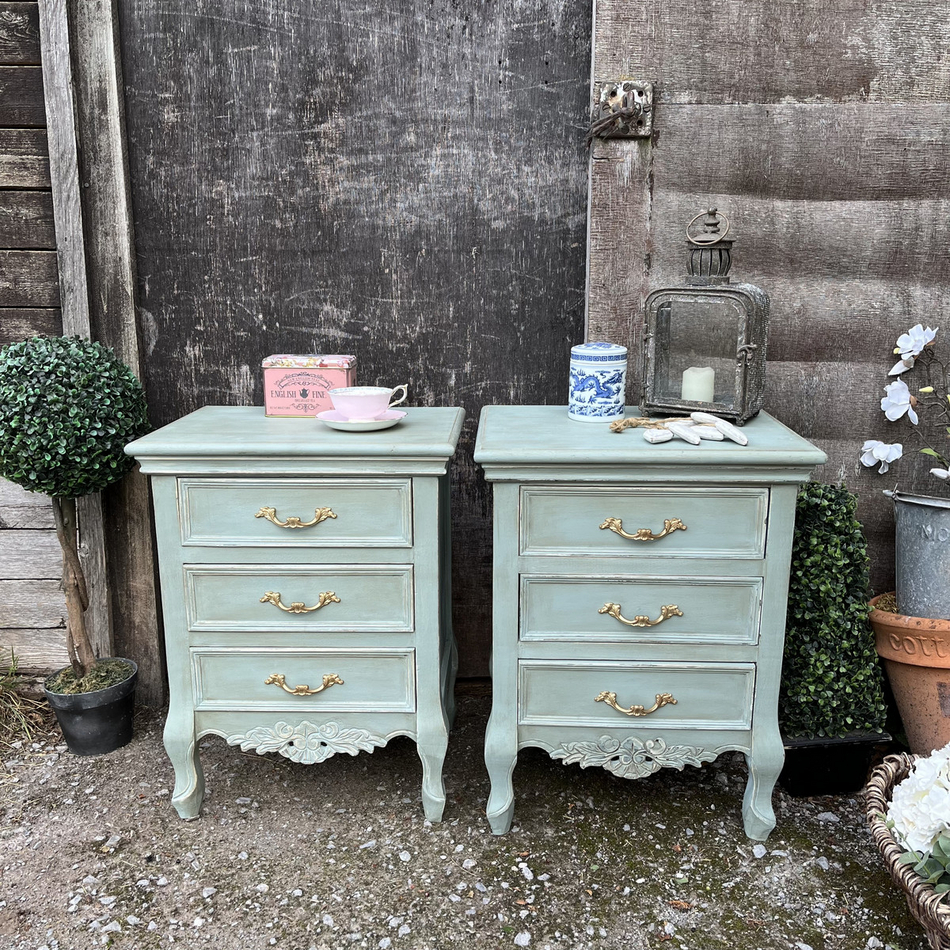 Romantic Pair of Duck Egg Blue Hand Painted Country Chic Brocante