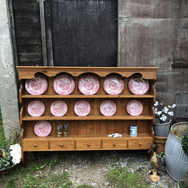 Large Country Farmhouse Vintage Wall Mounted Pine Dresser Top Plate